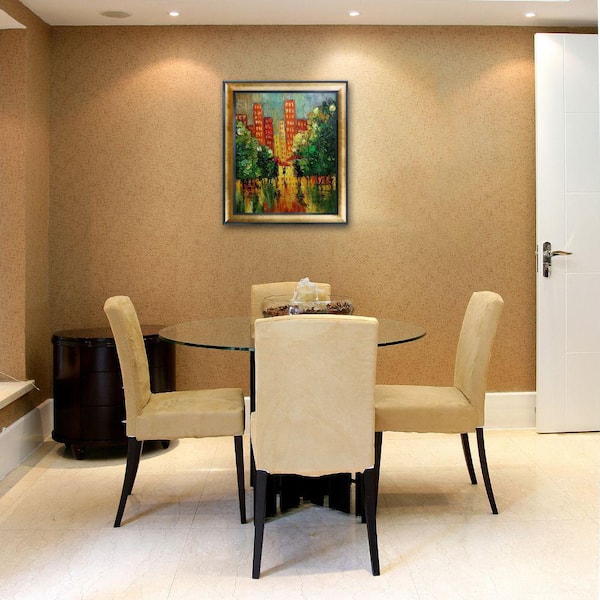 LA PASTICHE 26 in. x 30 in."Rain, In The City Reproduction with Gold and Black Stacked Frame" by Justyna Kopania Framed Wall Art