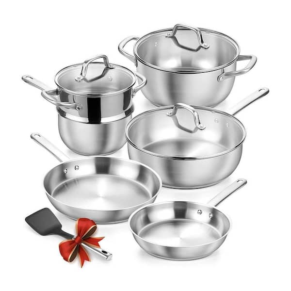 10-Piece Stainless Steel Cookware Set Induction Compatible Non-Toxic Even Heating Kitchen Pots and Pans Set
