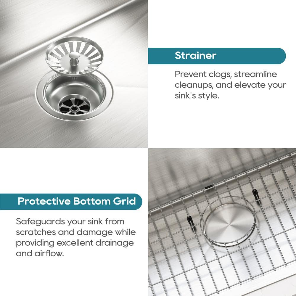 33" Brushed Stainless Steel Single Bowl Drop-In Kitchen Sink with Accessories