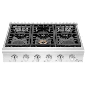 36 in. Pro-Style Slide-in Natural Gas Range Top Cooktop in Stainless Steel with 6 of Burners