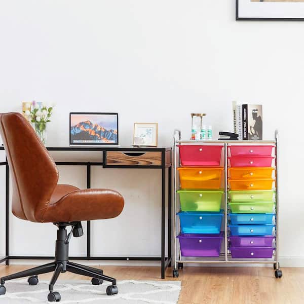 15 Drawer Rolling Storage Cart - Multipurpose Movable Craft Organizers and  Storage, Utility Cart for Home Office School (Transparent Multicolor)