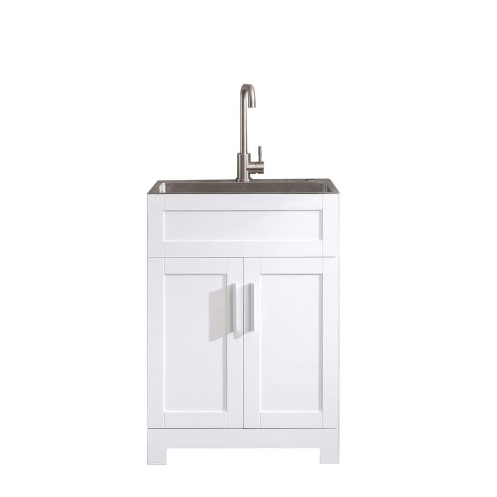 24 in. White Freestanding Bath Vanity with Stainless Steel Basin Top, 2-Doors and 1-Drawer, Large Storage, Assembled price history on PriceWatchPro