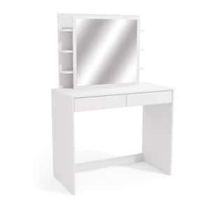 Lina 2-Drawer White Vanity with Mirror 53.54 in. H x 35.82 in. w x 17.7 in. D
