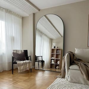 28 in. W x 70.5 in. H Oversized Modern Arch Wood Framed Black Full Length Standing Mirror Floor Mirror