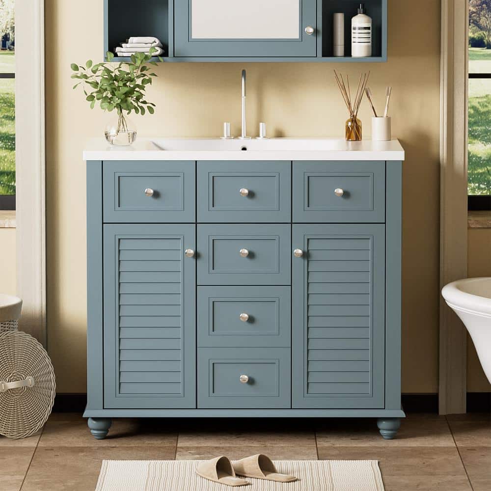 36 in. W x 18 in. D x 34 in. H Single Sink Freestanding Bath Vanity in Blue