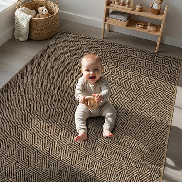 Haven 6 ft. x 9 ft. Natural Basketweave Washable Easy Jute Modern Indoor Outdoor Area Rug