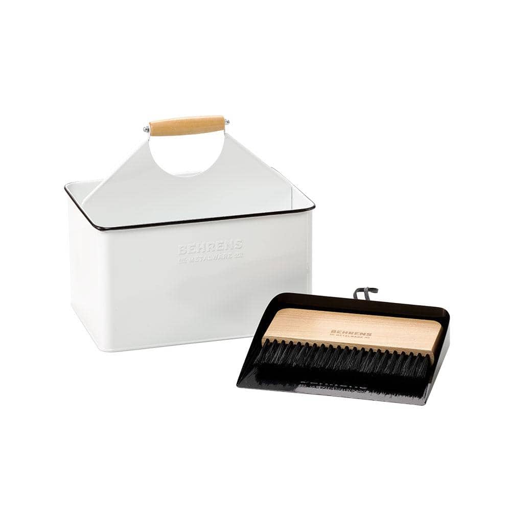 White Galvanized Steel Dustpan and Beechwood Brush Set