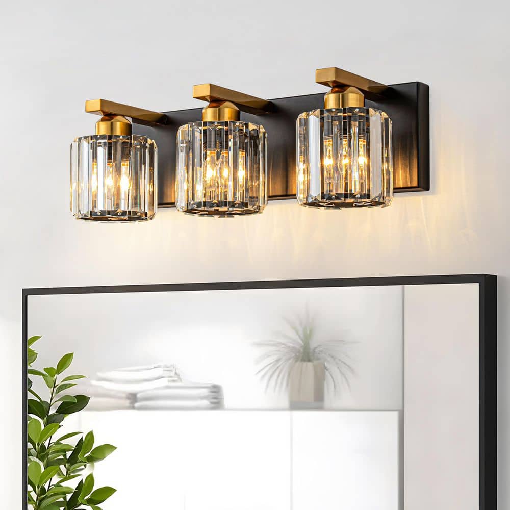 16.93 in. 3 Lights Black and Gold Modern/Contemporary Cylinder Clear Crysta