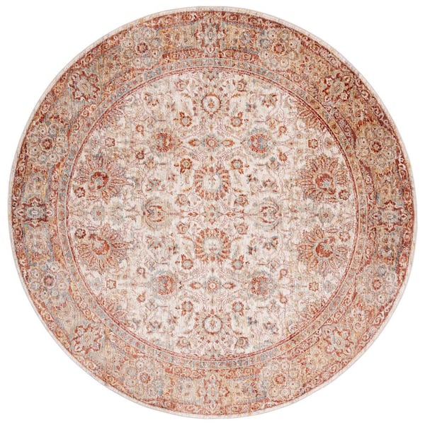 Valencia 6 ft. x 6 ft. Ivory/Rust Distressed Border Round Area Rug