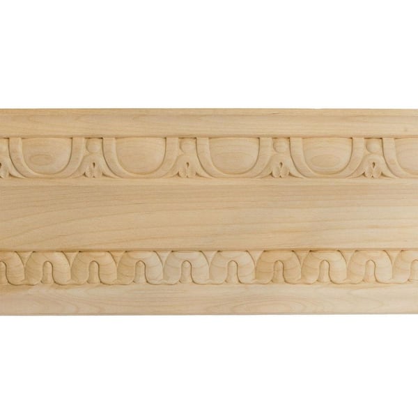 4 in. x 94-1/2 in. x 5-1/2 in. Unfinished Maple Bedford Carved Wood Crown Moulding