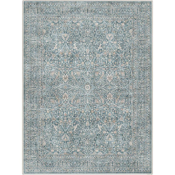 Blue 3 ft. 11 in. x 5 ft. 3 in. Flat-Weave Asha Isolde Vintage Oriental Botanical Area Rug