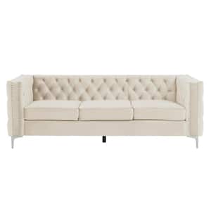 85 in. Square Arm 3-Seater Removable Cushions Sofa in Beige