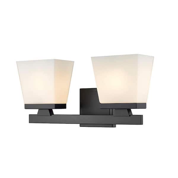 Unbranded Astor 16 in. 2-Light Matte Black Vanity-Light with Etched Opal Glass Shades