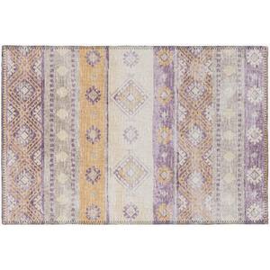 Yuma Purple 1 ft. 8 in. x 2 ft. 6 in. Geometric Indoor/Outdoor Washable Area Rug