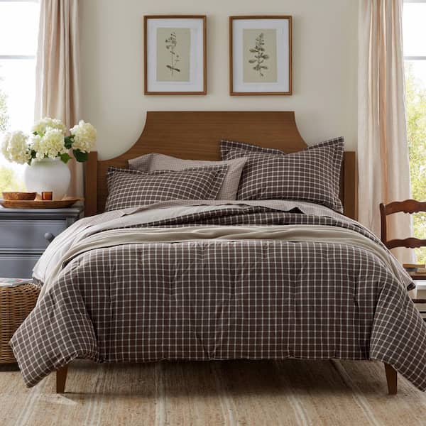 Company Cotton Windowpane Yarn-Dyed Brown Full Cotton Percale Comforter