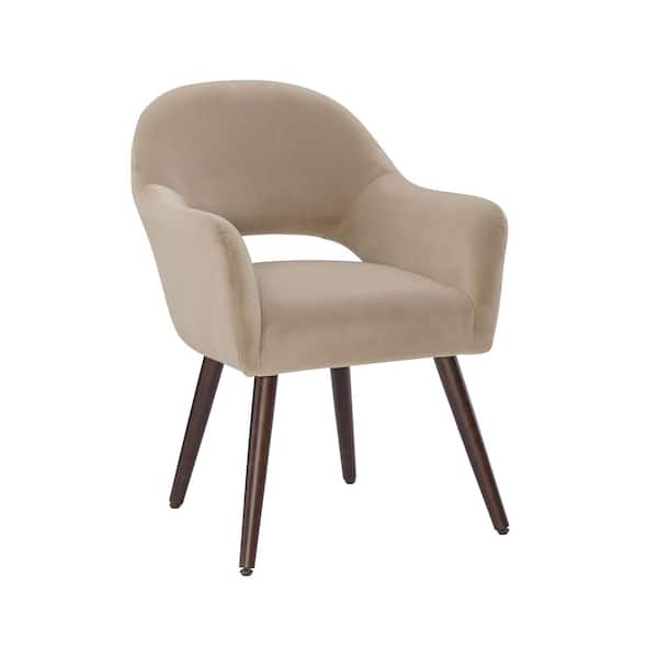 Linon Home Decor Jade Camel Velvet Dining Chair with Curved Back and Padded Seat