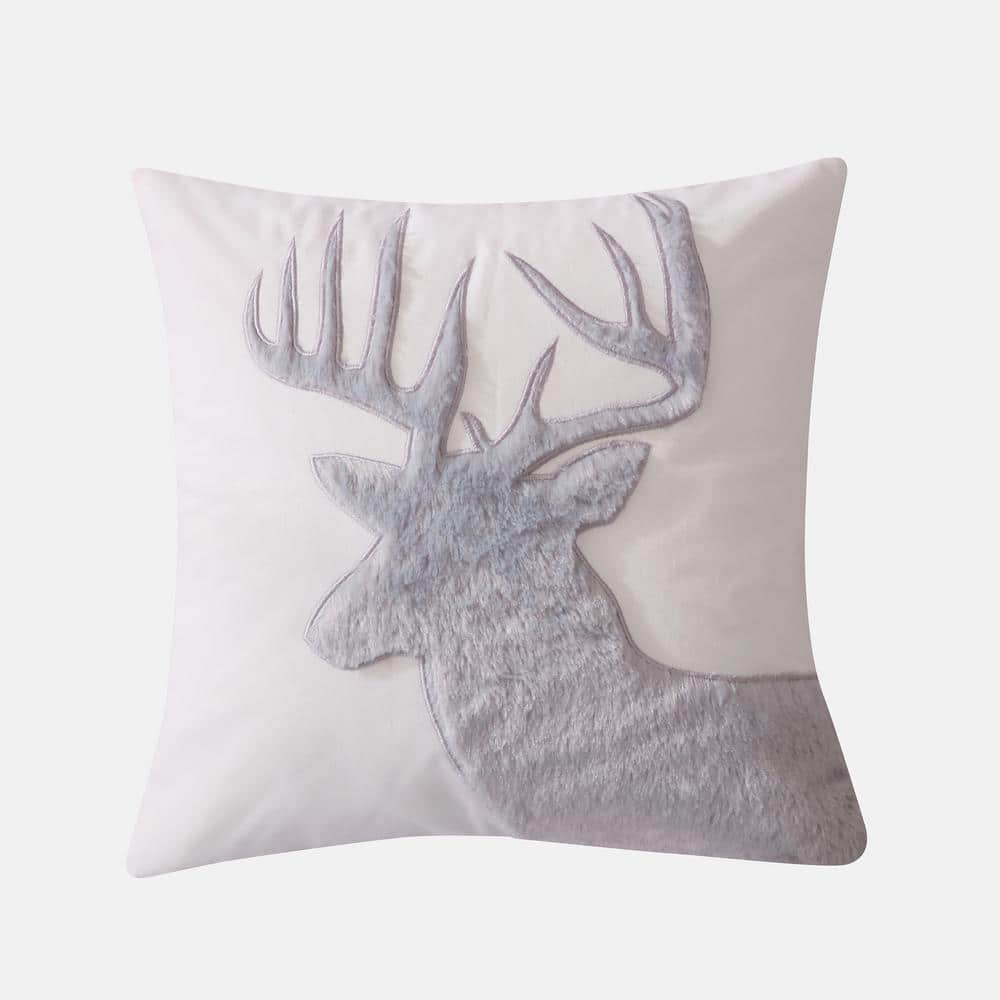Camden Grey and White Faux Fur Moose Decorative Pillow 18x18