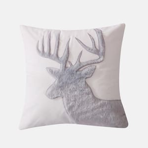 Camden White, Grey Faux Fur Moose Silhouette 18 in. x 18 in. Throw Pillow