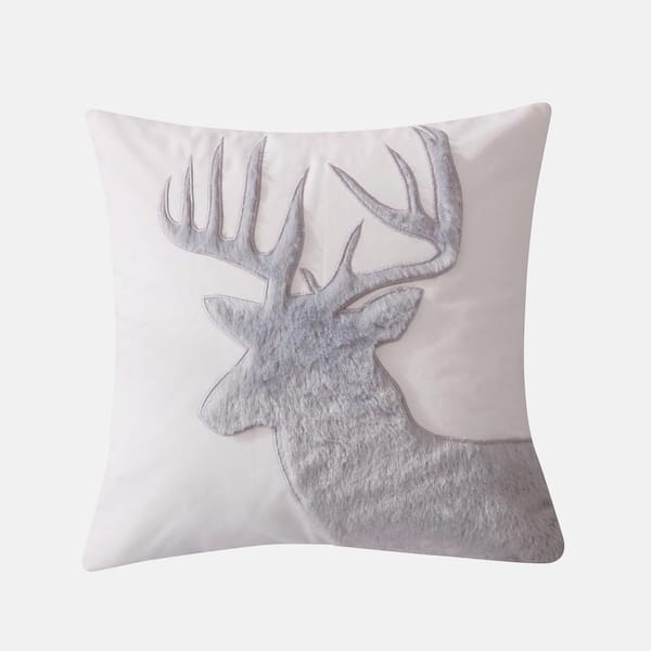 LEVTEX HOME Camden White, Grey Faux Fur Moose Silhouette 18 in. x 18 in. Throw Pillow