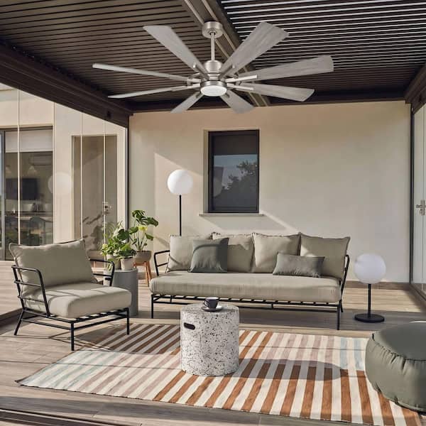IHOMEadore 60 in. Modern Satin Nickel Downrod Mount LED Windmill
