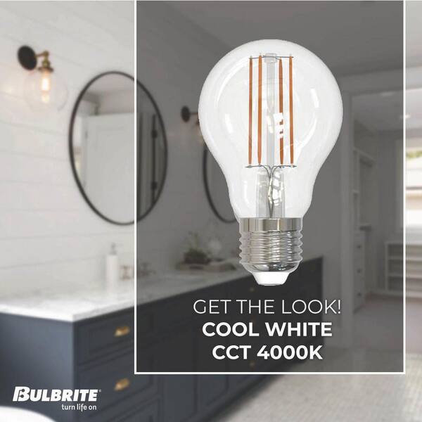 Bulbrite 60-Watt Equivalent A19 Dimmable Clear E26 A-Style LED Light Bulb in 4000K Cool White (10-Pack)