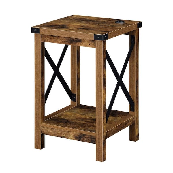 Convenience Concepts Durango 15.75 in.(W) Barnwood & Black 24 in.(H) Square Particle End table with Charging Station
