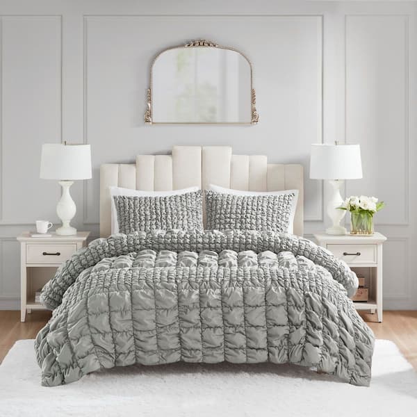 Liliana 3-Piece Grey Microfiber Full/Queen Comforter Set