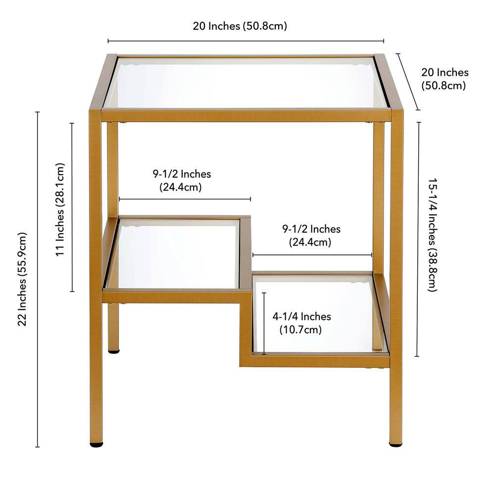 Lovett 20" Gold Metal and Glass Square Side Table