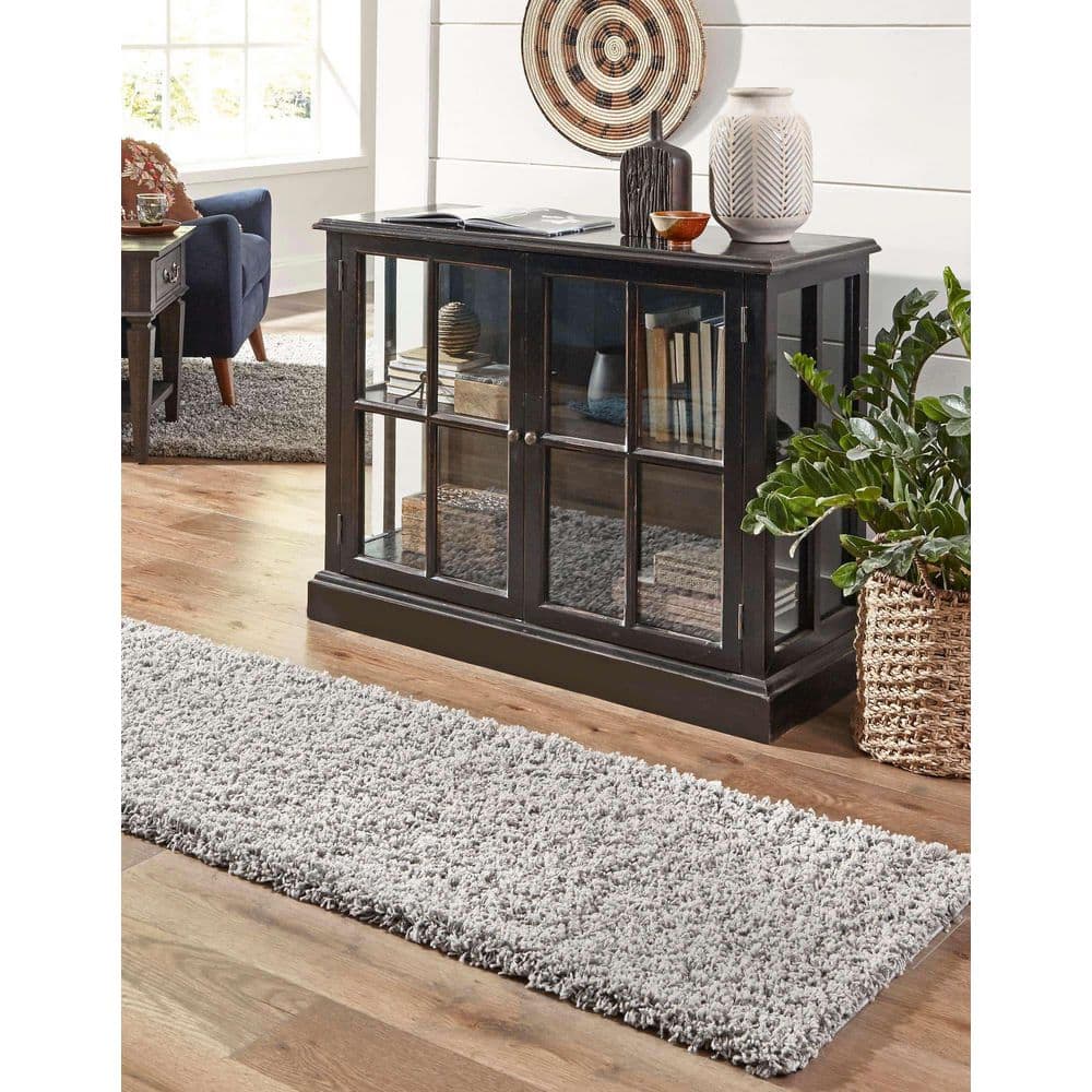 Cloud Gray Easy-Care Synthetic Shag Runner Rug for Kids