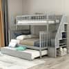 Harper & Bright Designs Gray Twin Over Full Bunk Bed with Trundle and Stairs for Kids SM000095AAE-1