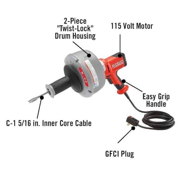RIDGID K-45AF-5 Drain Cleaning Autofeed Snake Auger Machine with C-1 5/16  in. x 25 ft. Inner Core Cable 35473 - The Home Depot