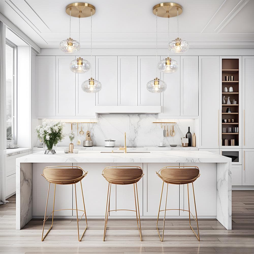 Modern Brass and Crystal 3-Light Cluster Pendant Chandelier