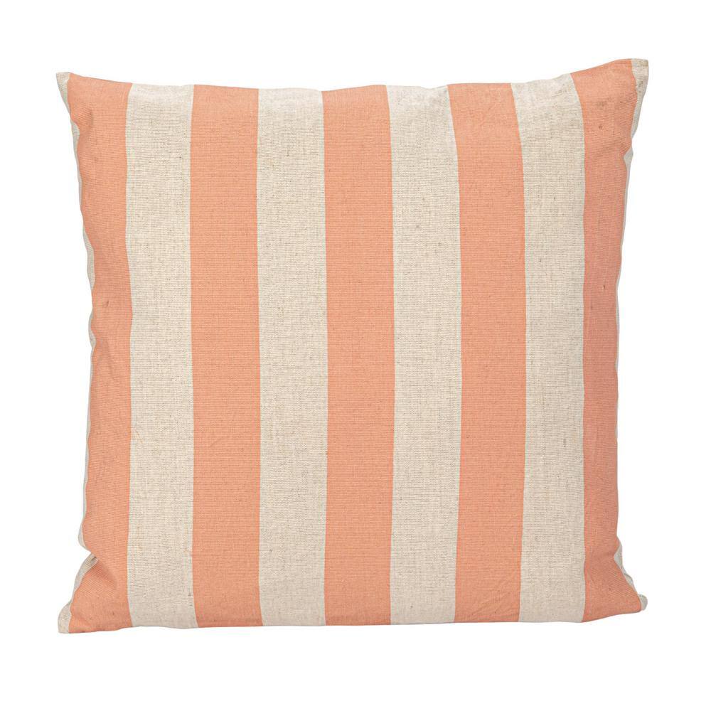 Pink and Natural Striped Cotton Linen Square Pillow