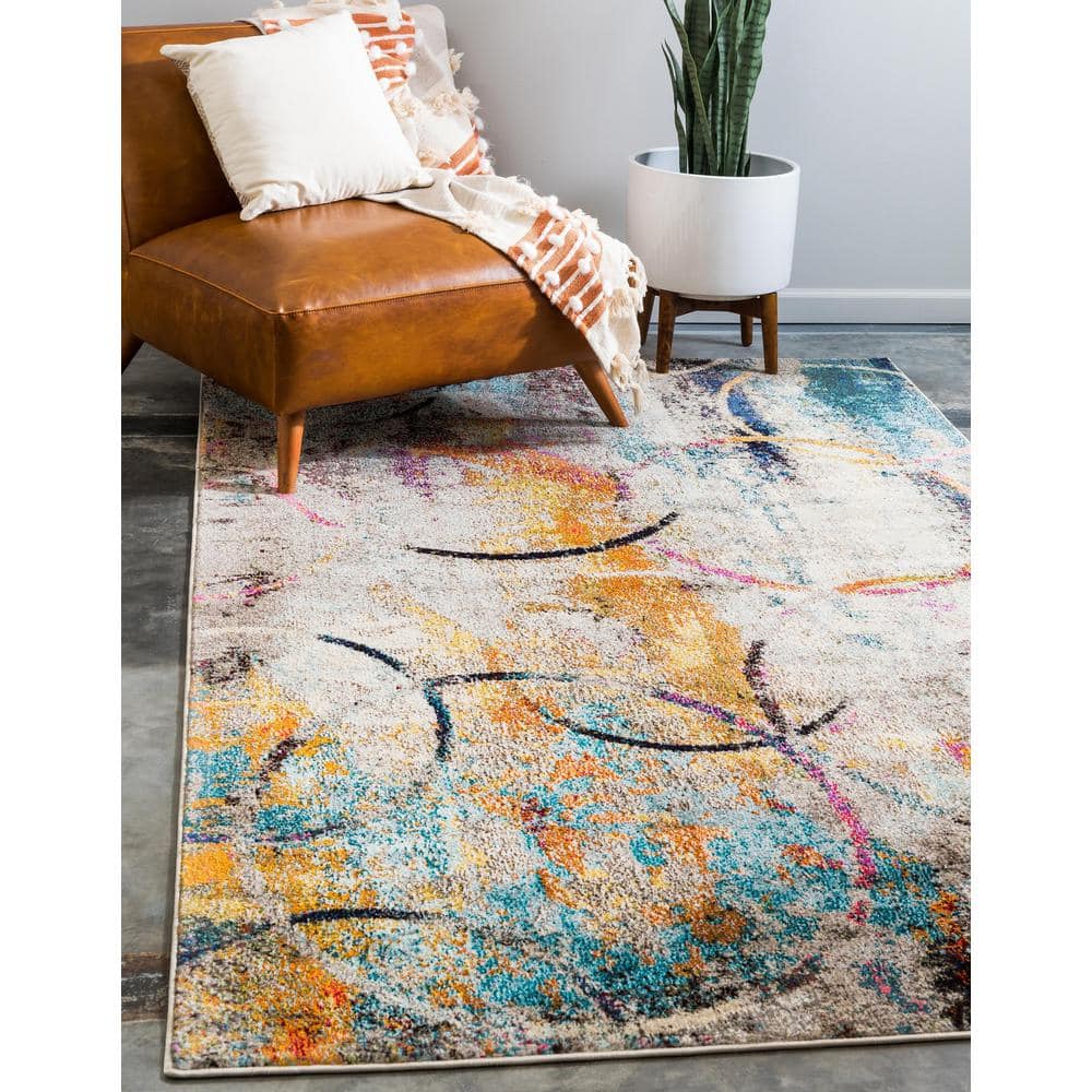 Colorful Abstract 9' x 12' Synthetic Indoor Area Rug