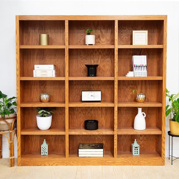 Concepts In Wood 72 in. Dry Oak Wood 15-shelf Standard Bookcase with Adjustable Shelves