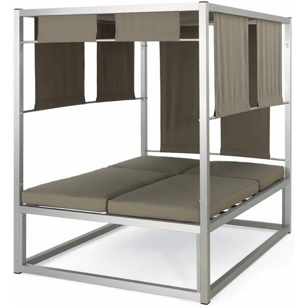 Metal Outdoor Adjustable Day Bed with Canopy-Khaki Aluminum Frame and Khaki