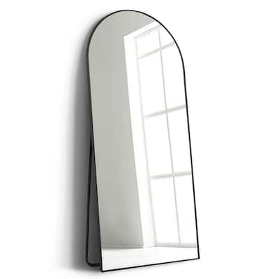 Muse 65 in. x 22 in. Modern Classic Arch Metal Framed Black Full Length Black Leaning Mirror or Wall Mounted