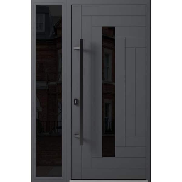 VDOMDOORS 0130 48 in. x 80 in. Right-hand/Inswing Sidelights Tinted Glass Grey Steel Prehung Front Door with Hardware