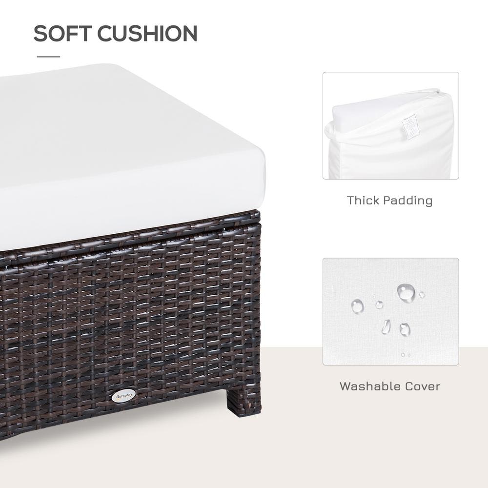 Handwoven PE Rattan 52cm Outdoor Ottoman with Cream Soft Cushion