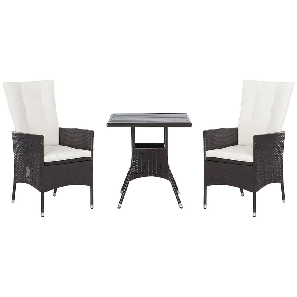 3-Piece Dark Brown Metal Patio Bistro Set, Outdoor Rattan Sectional Set with Cream White Cushions, Reclining Backrest price history on PriceWatchPro