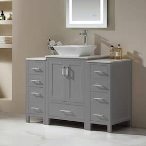 48 in. W x 22 in. D x 38.7 in . H Freestanding Bath Vanity in Gray with White Engineer Stone Top and Vessel Sink
