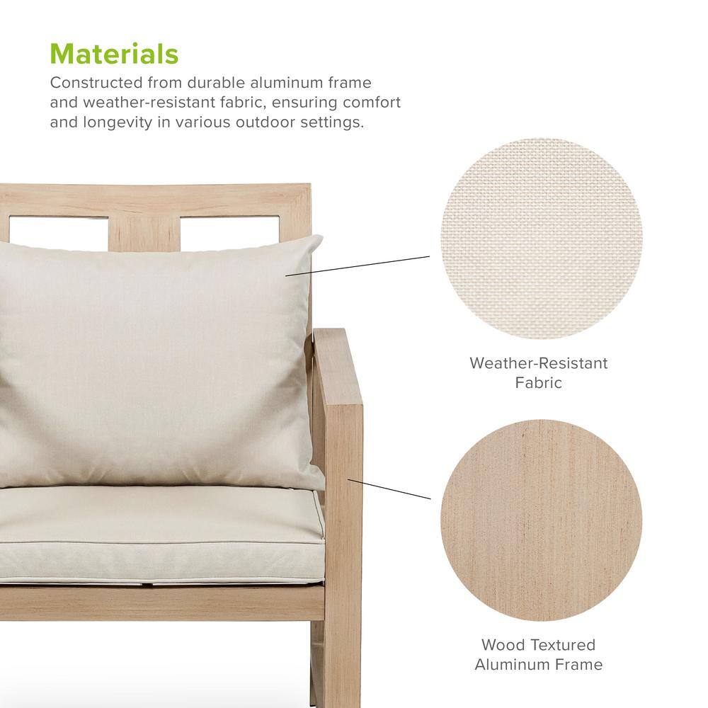 Beige Cushioned 6-Person Outdoor Patio Set with Fire Pit