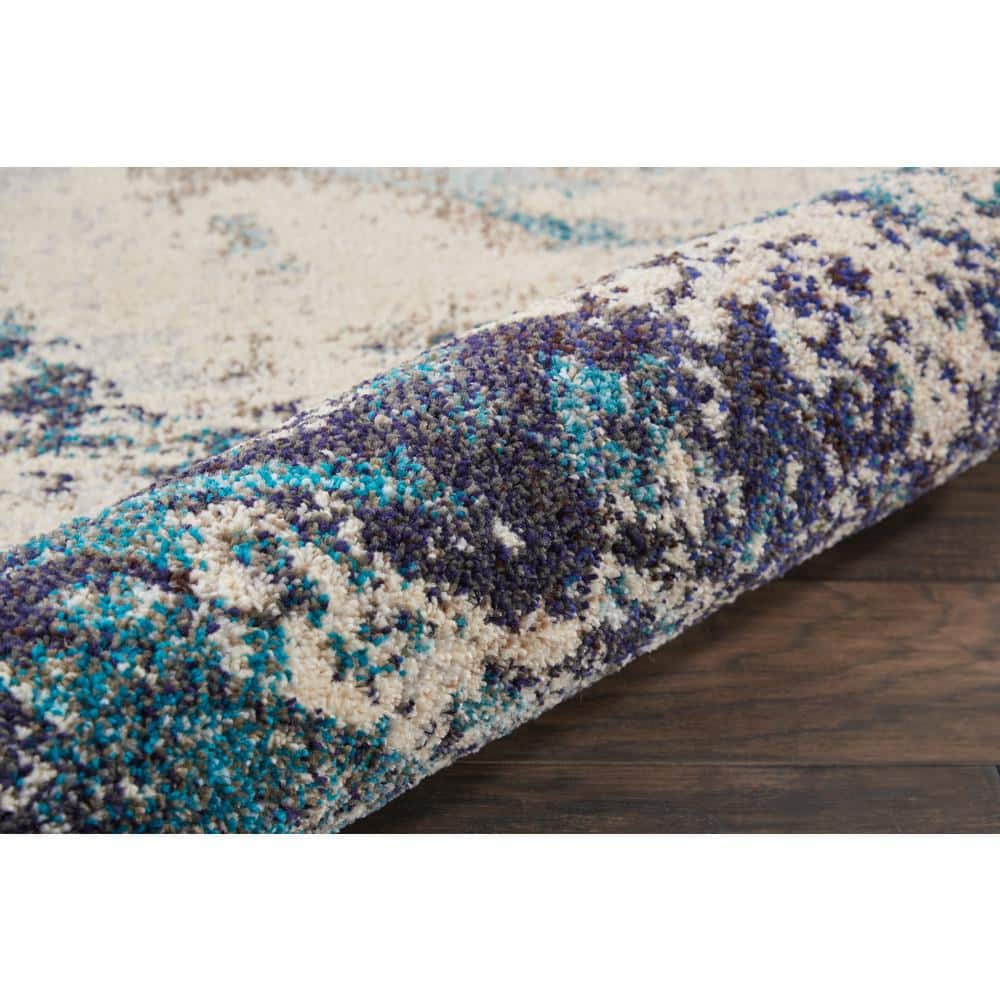Abstract Blue and White Synthetic 5' x 7' Stain-Resistant Rug