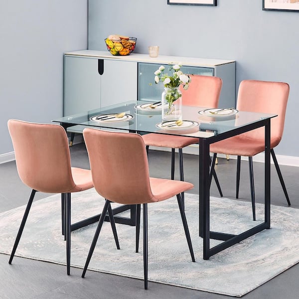 Homy Casa Scargill Rose Upholstered Side Dining Chairs ( Set of 4 ) Scargill Dining Rose Velvet Black Leg - The Home Depot