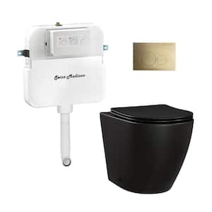 St. Tropez Back-to-Wall Elongated Toilet 3-Piece Bundle 0.8/1.6 GPF Dual Flush in Matte Black with Brass Flush Plate