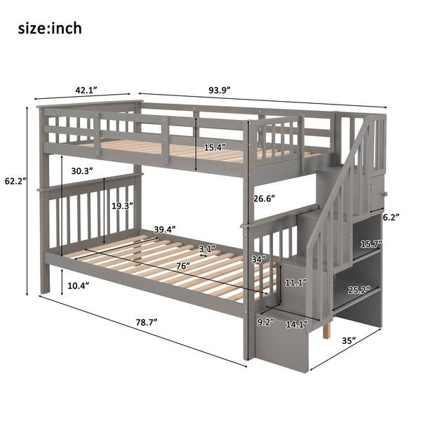 Twin bunk bed deals size