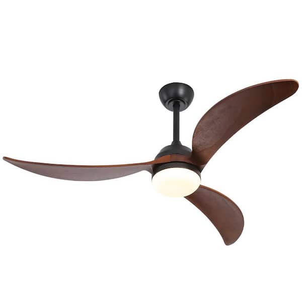 Sofucor 52 in. LED Indoor/Outdoor Smart Black Downrod Ceiling Fan Wood Blades with Light and 6-Speed Remote