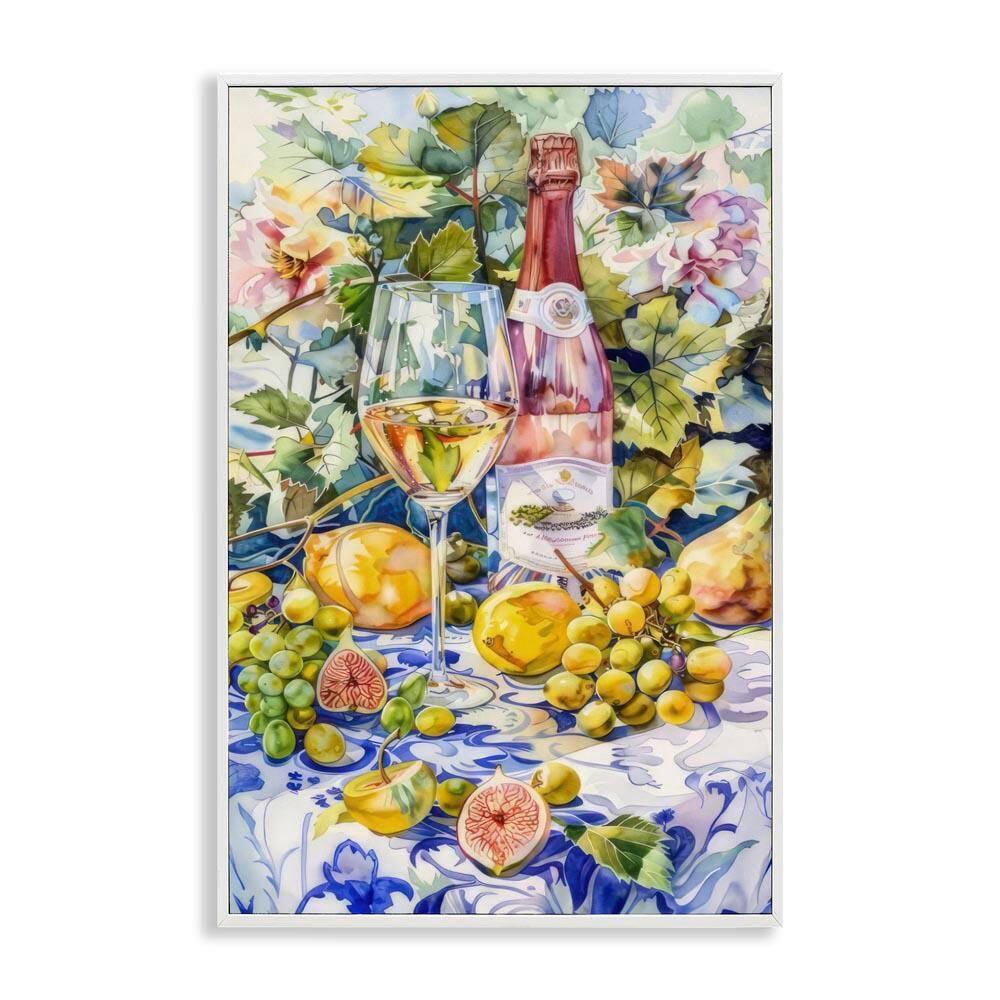 Grape Vines Wine Glass by LSR Design Studio White Framed Food Giclee Art Print 30 in. x 20 in.