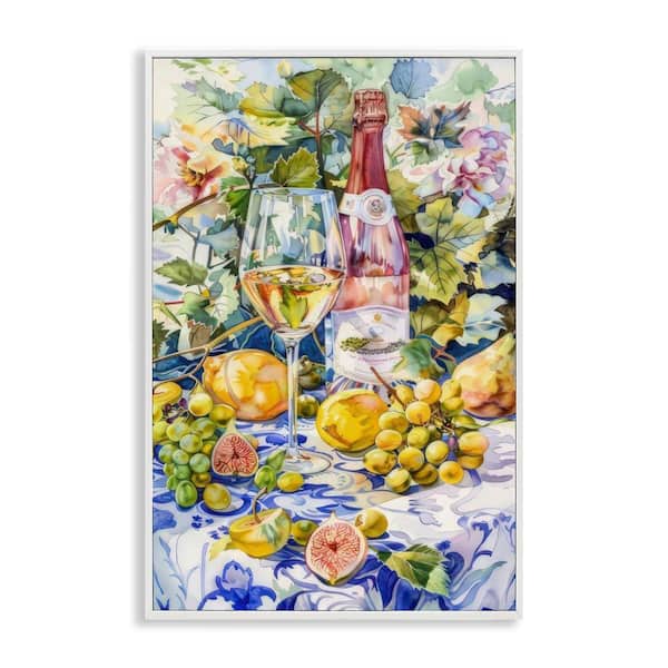 Stupell Industries Grape Vines Wine Glass by LSR Design Studio White Framed Food Giclee Art Print 30 in. x 20 in.