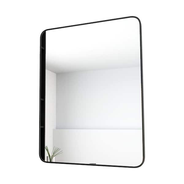 YSQCAR 24 in. W x 32 in. H Rectangle Frame Vertical or Horizontal Hanging Decorative Wall Bathroom Vanity Mirror in Black